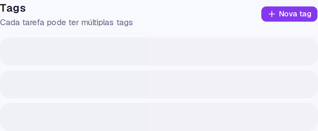 O bloco Tags na tela Categorias, com várias tags coloridas e o botão Nova tag.