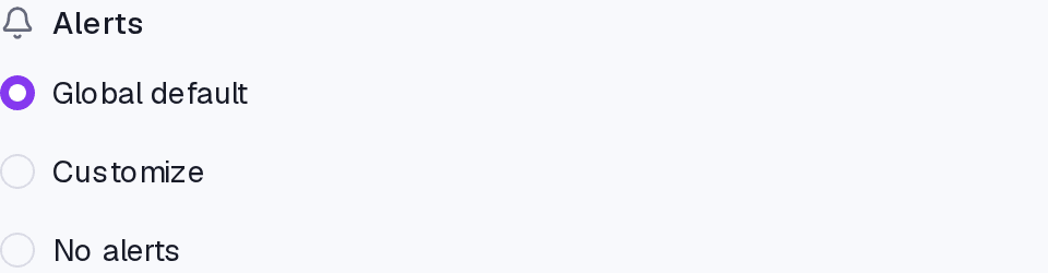 The Alerts field inside a task, with the Global default, Customise and No alerts options.