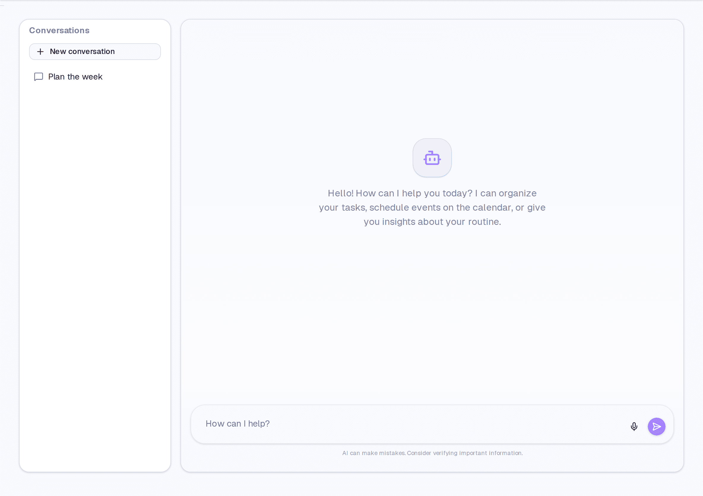 A conversation with the AI showing the card for a task created from the request.