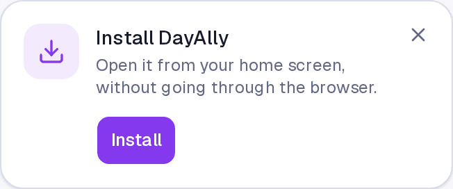 The install invitation at the top of the content, on a phone.